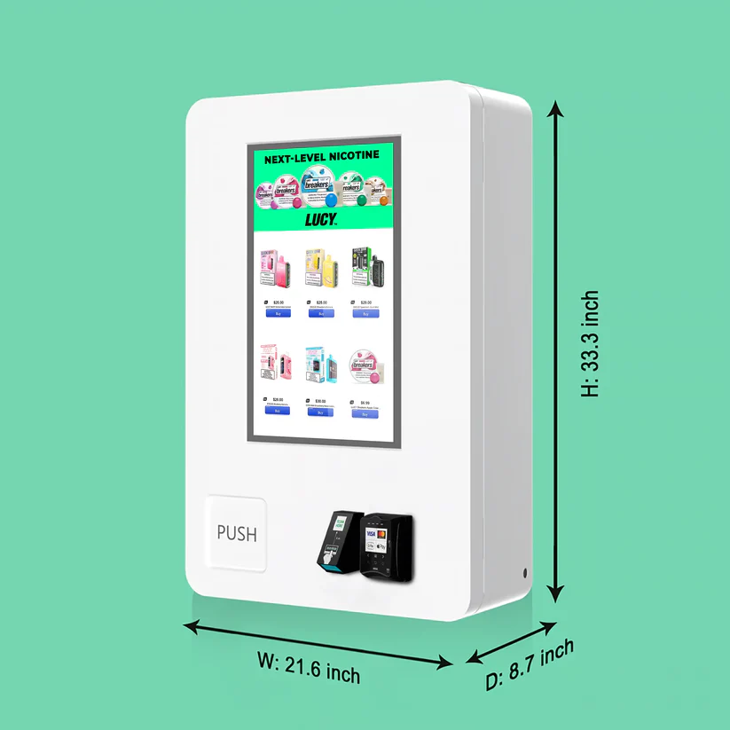 Mini TCG compact wall machine dimensions with payment reader