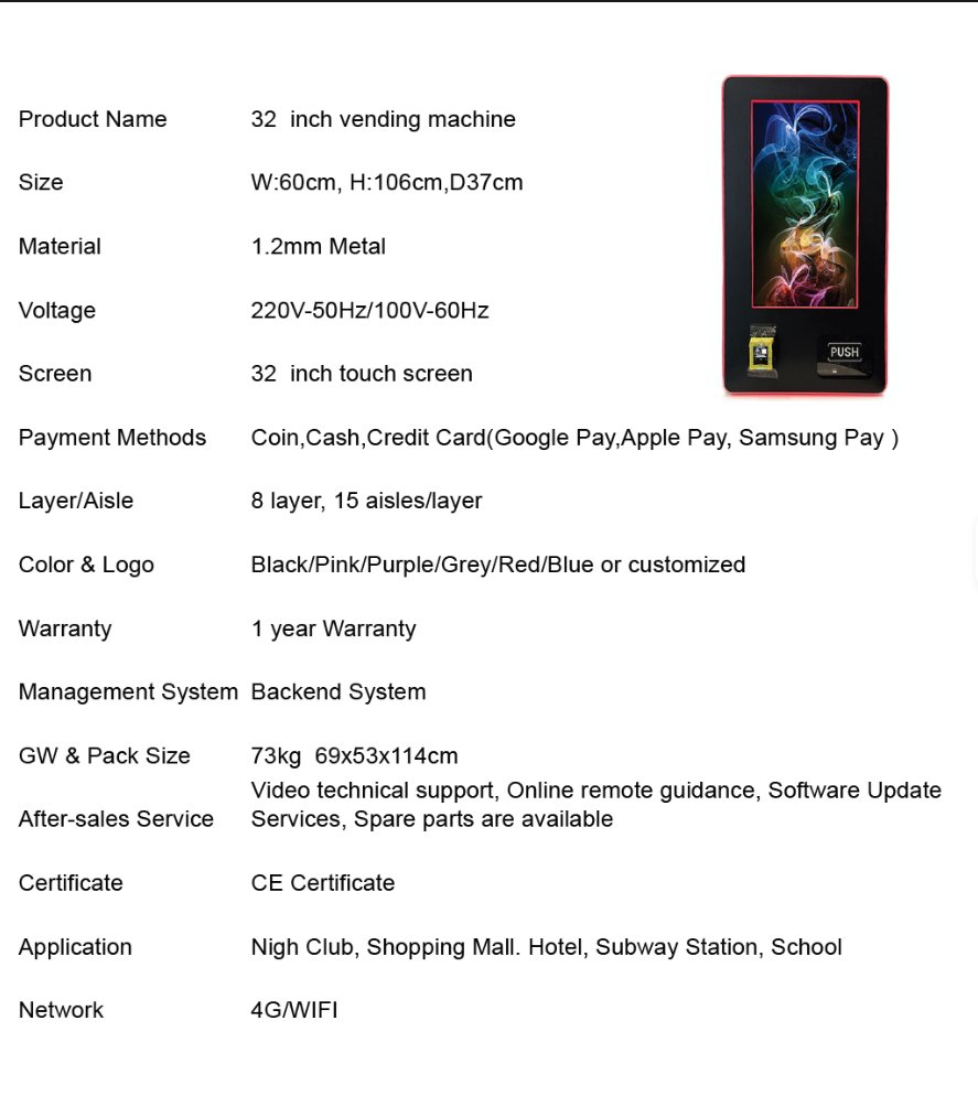 Slim Wall TCG Machine specifications