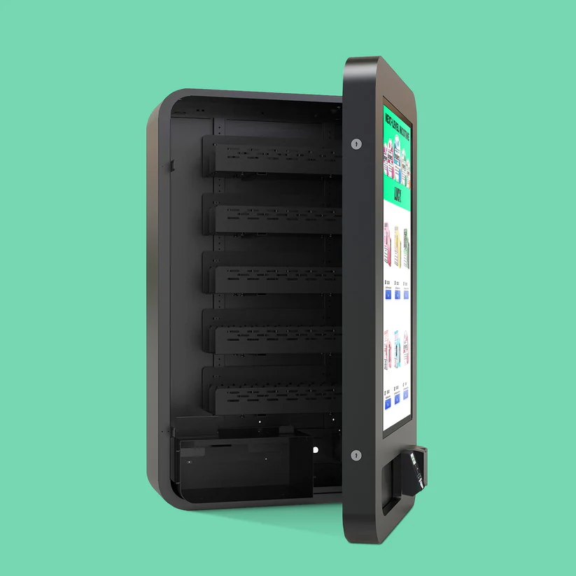 Slim Wall TCG Machine open cabinet shelf layout