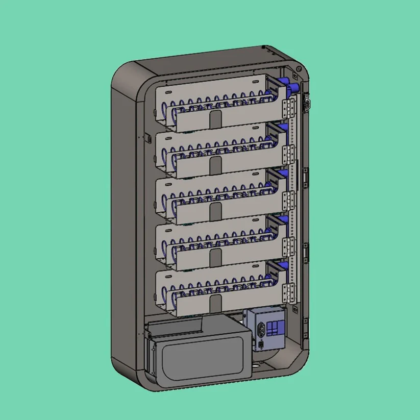 Slim Wall TCG Machine internal tray layout diagram
